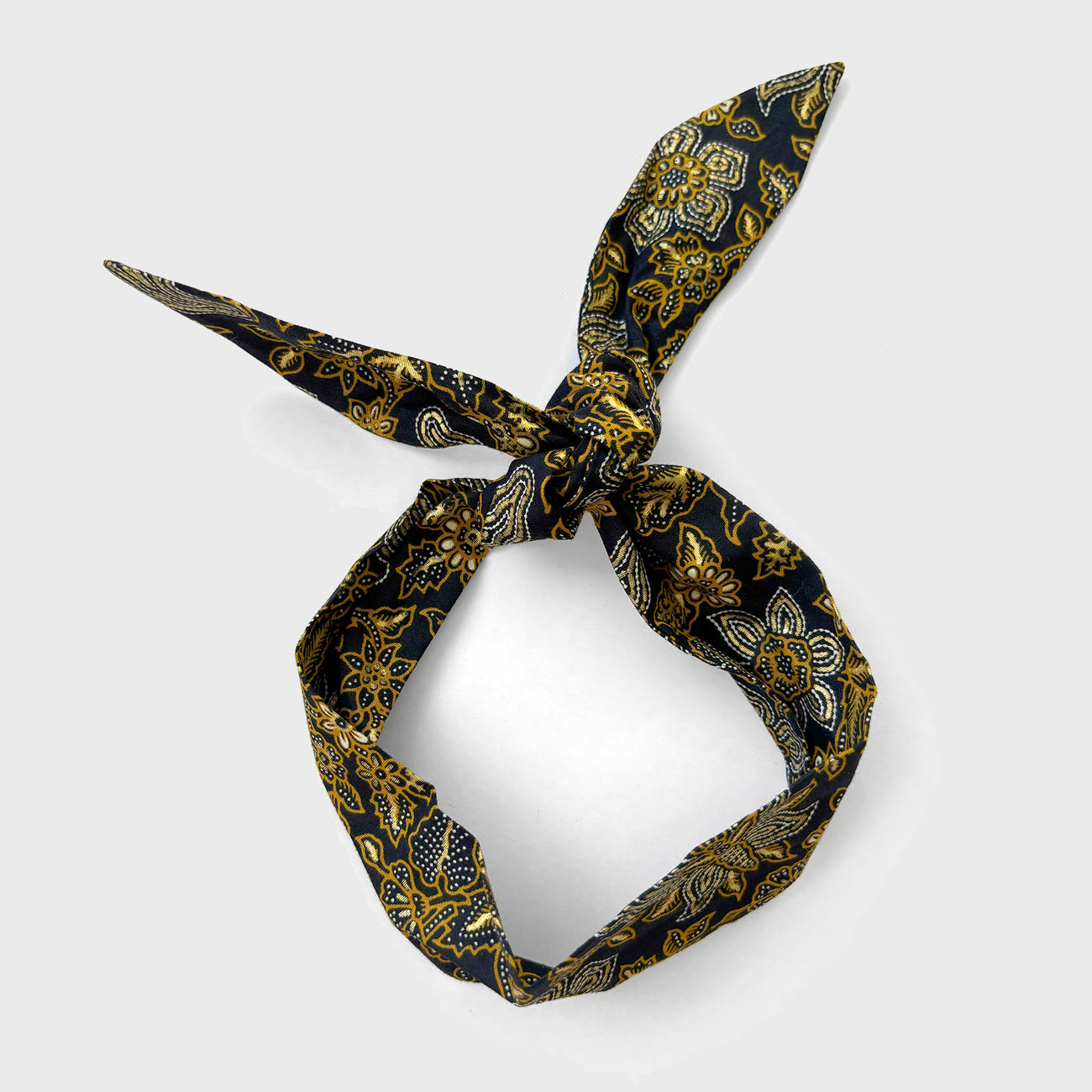 Black and gold floral batik print adjustable headband