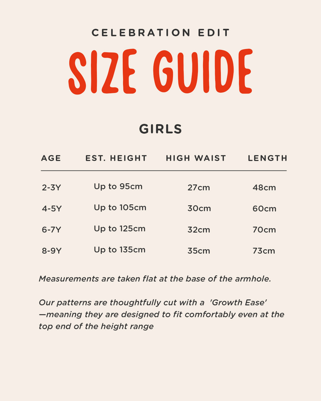 Girls Batik Cheongsam Size Chart