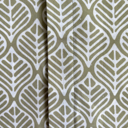 Close up of sage green batik shirt