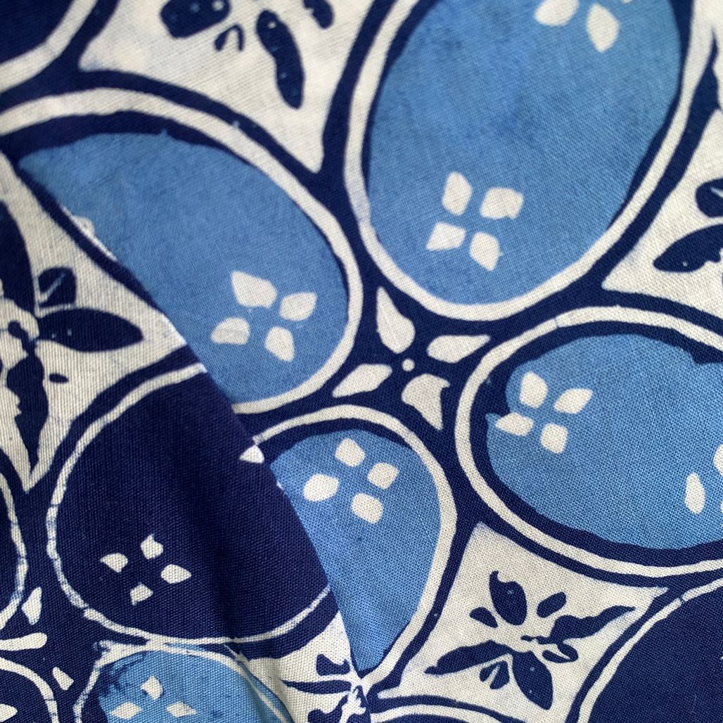 Close up of blue batik kawung