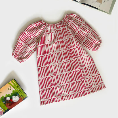 Red and beige batik kids dress