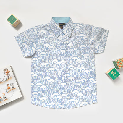 Pastel blue batik shirt with ombak motif