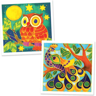 Batik painting kits of a owl and a peacock