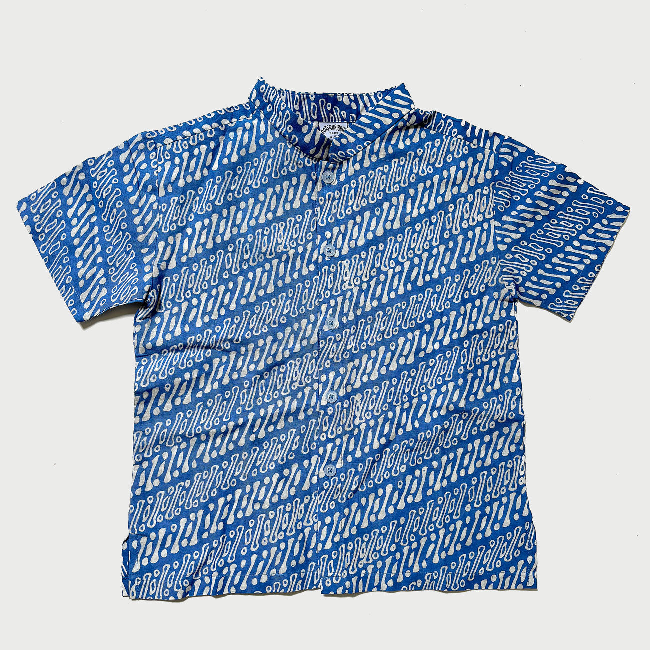 Blue parang batik shirt for boys with mandarin collar