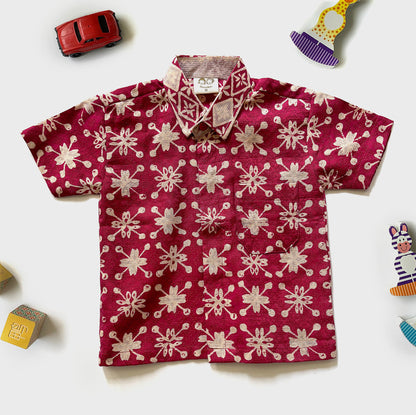 Chinese New Year Maroon and Gold Kids Batik Shirt