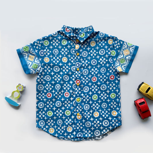 Truntum blue boys batik shirt